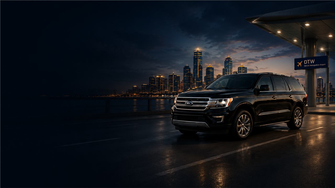 Executive black SUV ready for Detroit Metro Airport black car service